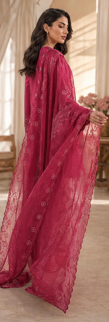 Magenta Bloom Embroidered Lawn