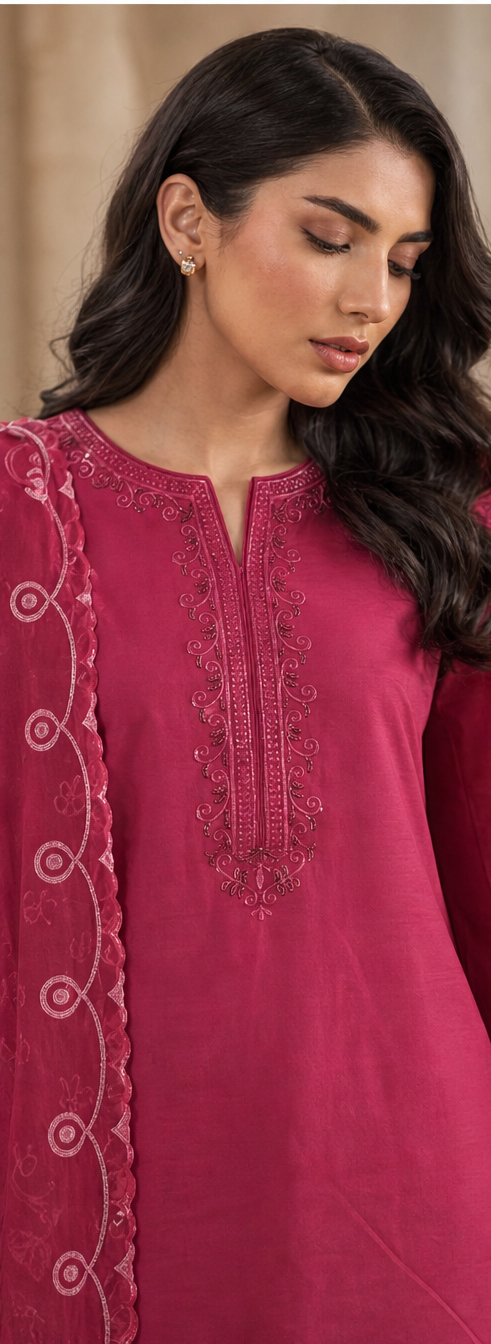 Magenta Bloom Embroidered Lawn
