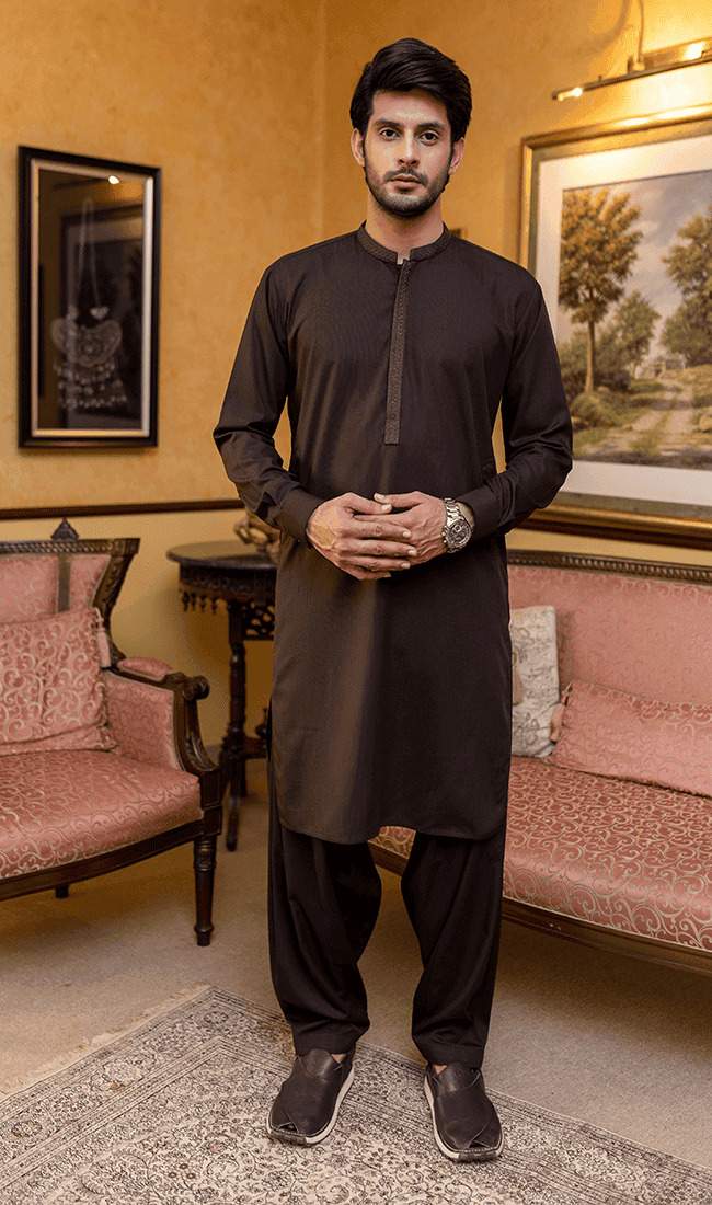 MEN SHALWAR KAMEEZ - DARK BROWN