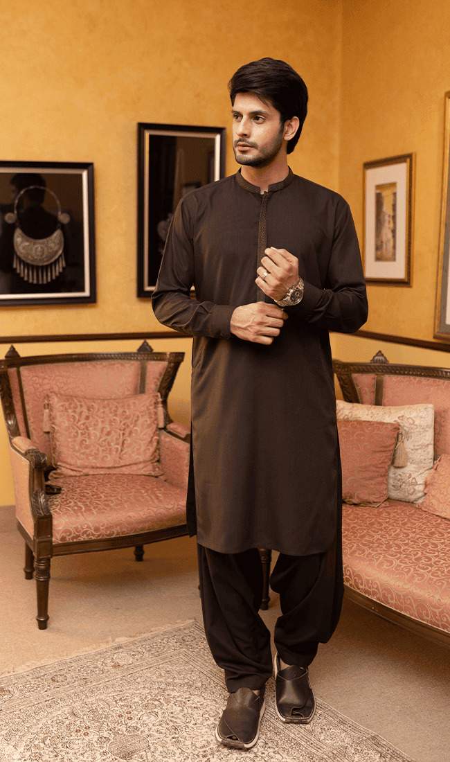 MEN SHALWAR KAMEEZ - DARK BROWN