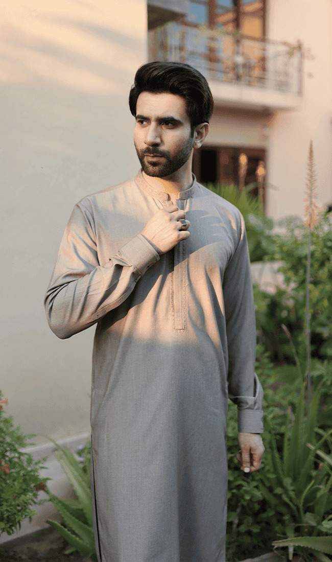 MEN SHALWAR KAMEEZ - LIGHT GREY