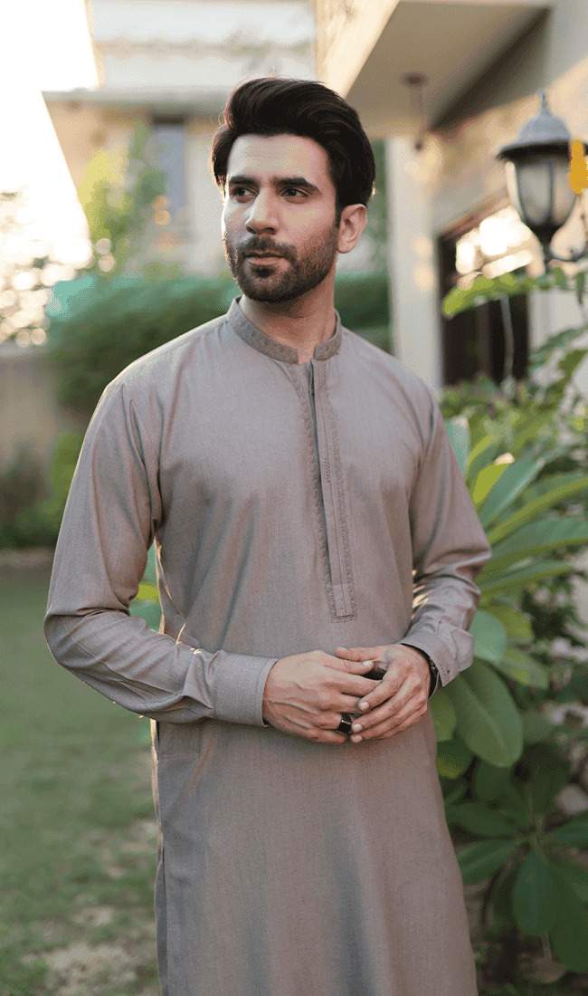 MEN SHALWAR KAMEEZ - LIGHT GREY