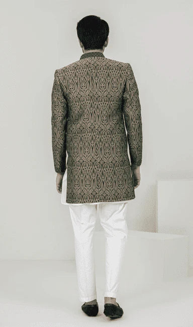 MEN SHERWANI - GOLDEN GREEN