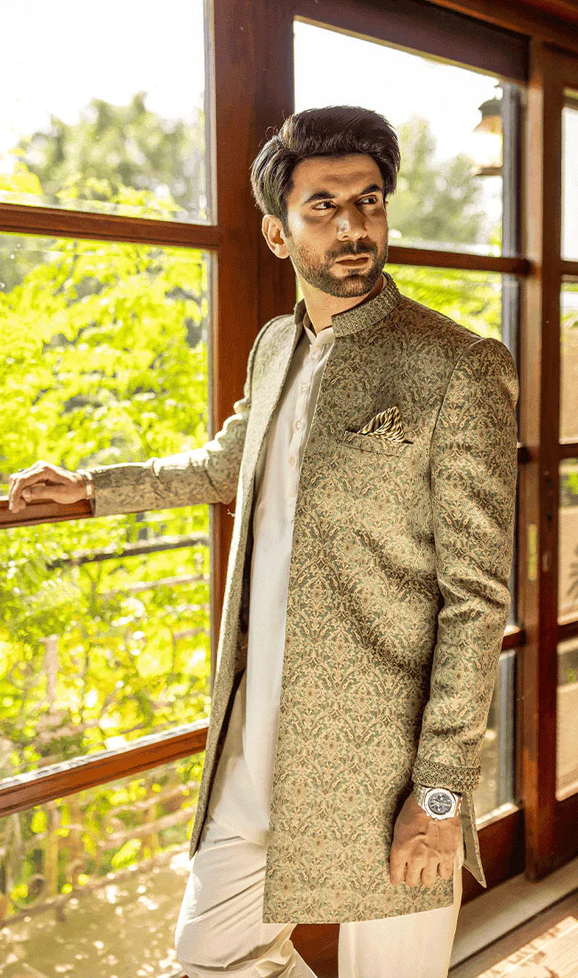 MEN SHERWANI - LIGHT GREEN