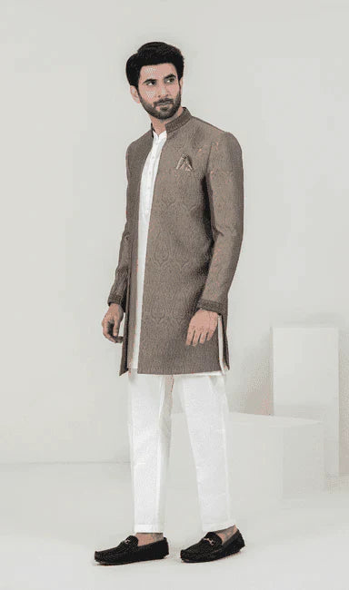 MEN SHERWANI - SHINY GREY