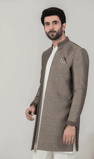 MEN SHERWANI - SHINY GREY