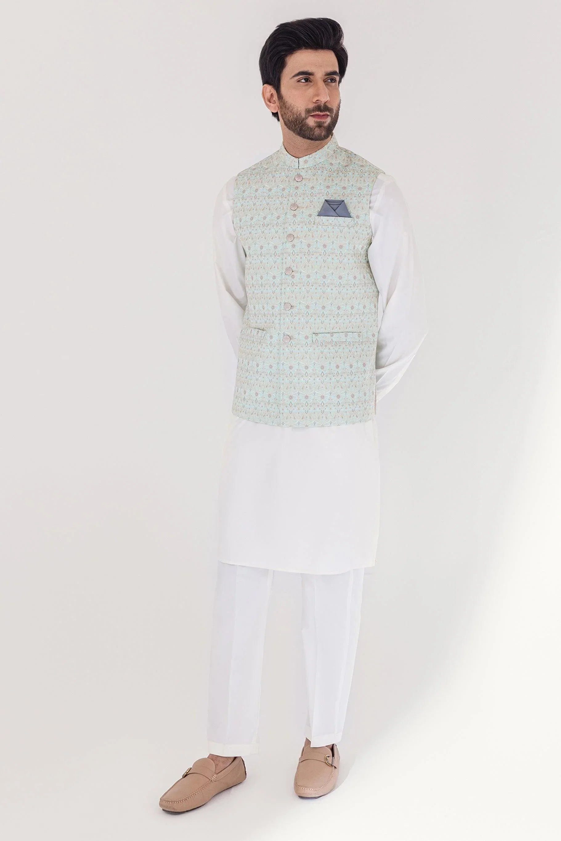 MEN WAIST COAT - LIGHT BLUE GREEN