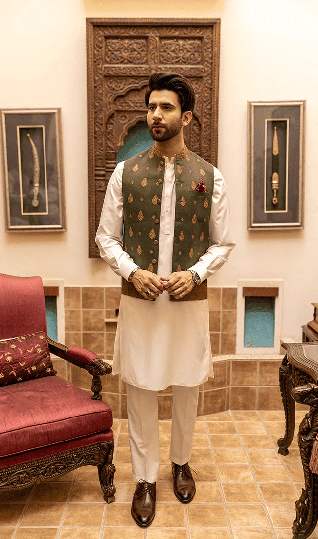 MEN WAIST COAT - MEHNDI GREEN