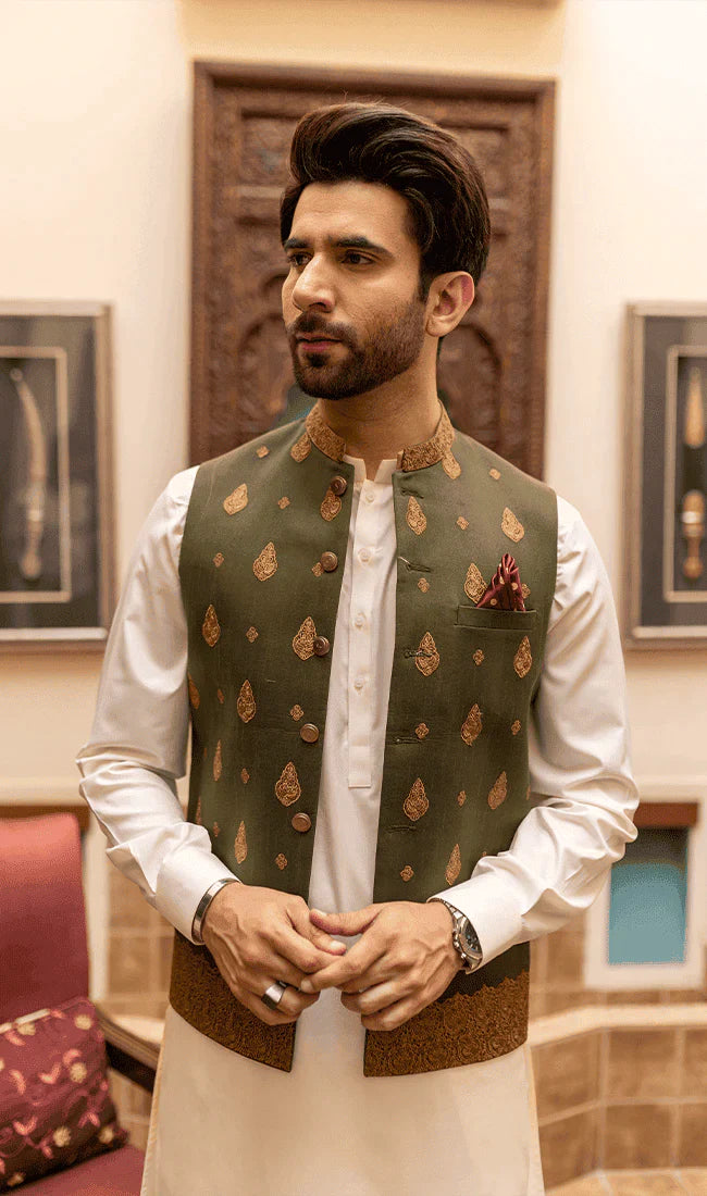 MEN WAIST COAT - MEHNDI GREEN